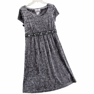 Sheri Martin Crushed Velvet Embellished Empire Waist Dress,Grey, Size 12